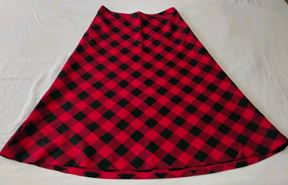 Talbots Skirt Fit And Flare Red Black Buffalo Check Midi Sz 4 Fall Winter Office